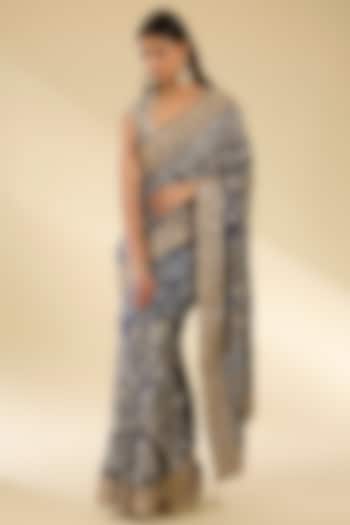 Blue Gajji Silk Bridal Saree Set by Faabiiana at Pernia's Pop Up Shop