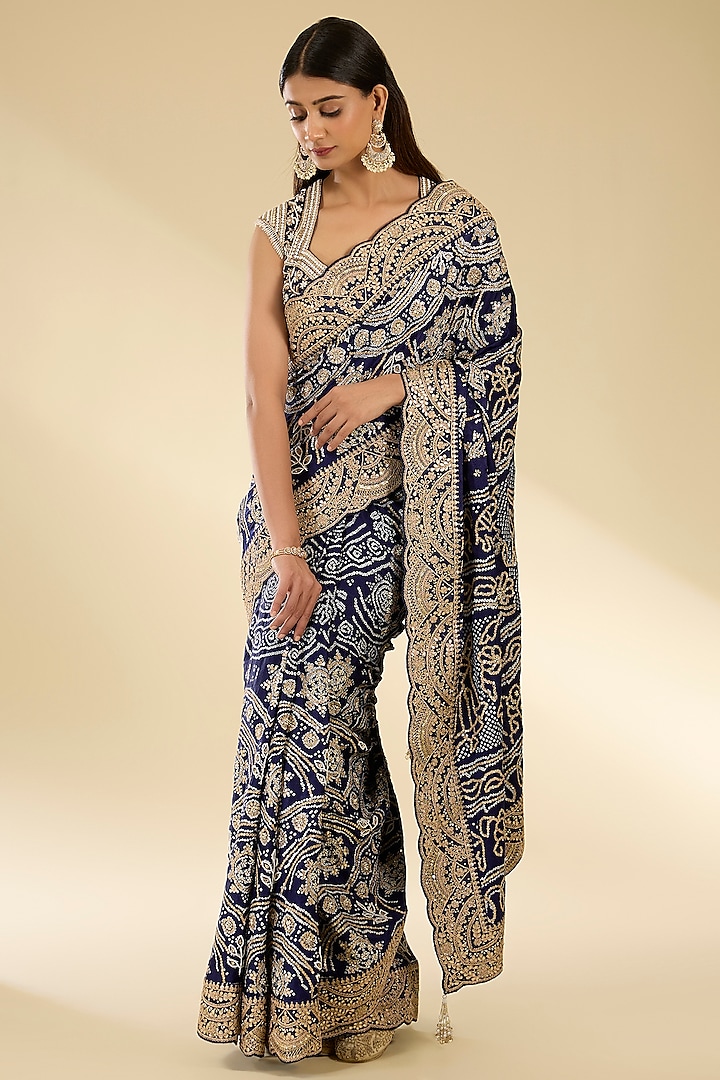 Blue Gajji Silk Bridal Saree Set by Faabiiana at Pernia's Pop Up Shop