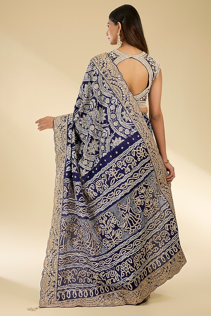Blue Gajji Silk Bridal Saree Set by Faabiiana at Pernia's Pop Up Shop
