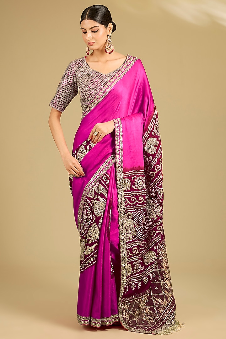 Magenta Gajji Silk Reception Saree Set by Faabiiana at Pernia's Pop Up Shop