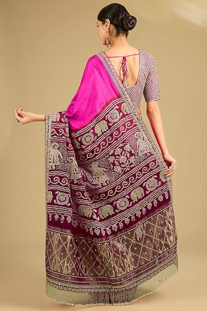 Magenta Gajji Silk Reception Saree Set by Faabiiana at Pernia's Pop Up Shop