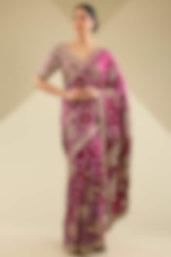 Pink Gajji Silk Bandhani Saree Set by Faabiiana at Pernia's Pop Up Shop