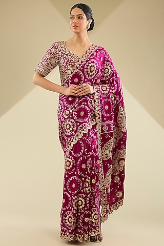 Pink Gajji Silk Bandhani Saree Set by Faabiiana