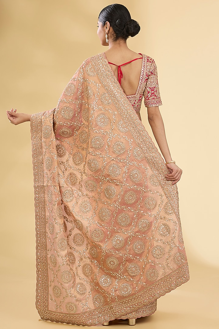 Rust Orange Banarasi Tissue Gota Work Bridal Saree Set by Faabiiana at Pernia's Pop Up Shop