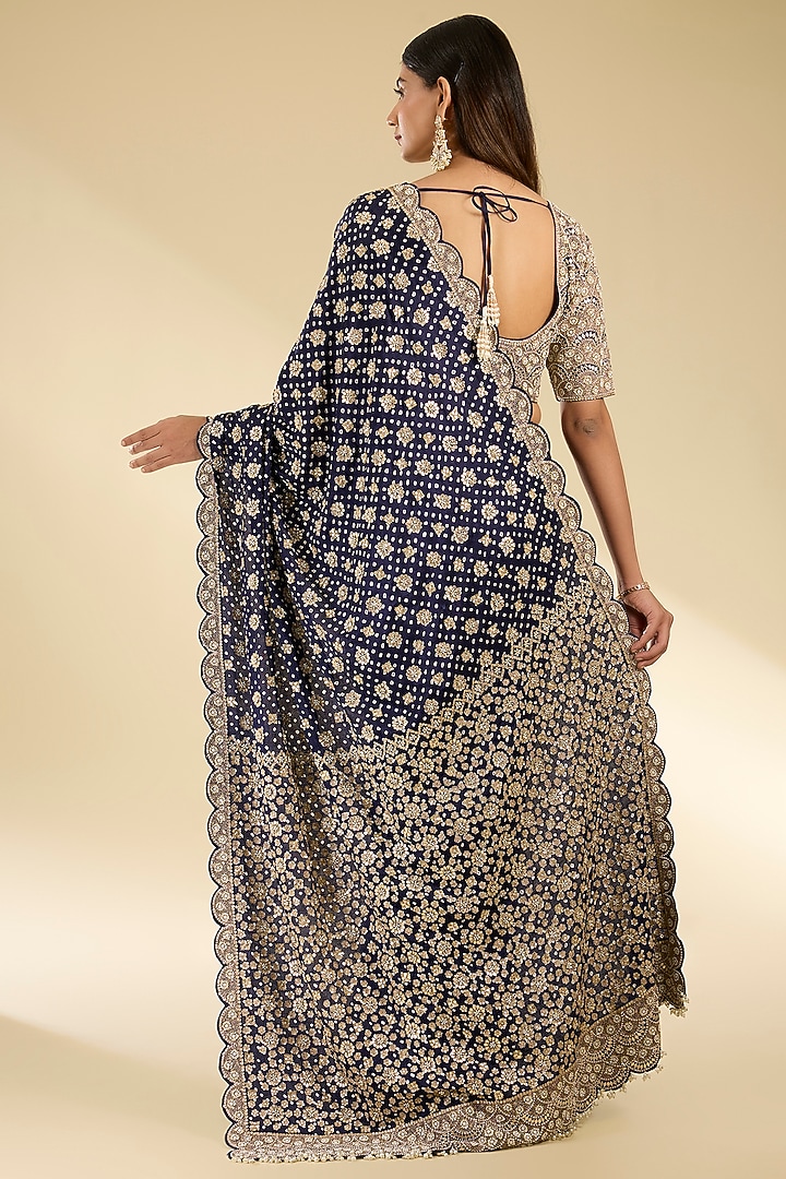 Blue Gajji Silk Bridal Saree Set by Faabiiana at Pernia's Pop Up Shop