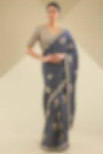 Blue Gajji Silk Bandhani Saree Set by Faabiiana at Pernia's Pop Up Shop