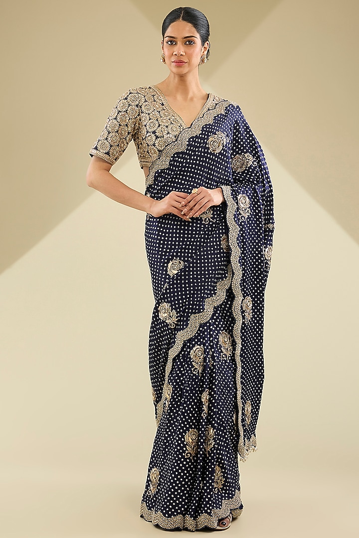 Blue Gajji Silk Bandhani Saree Set by Faabiiana at Pernia's Pop Up Shop