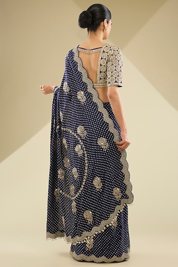 Blue Gajji Silk Bandhani Bridal Saree Set by Faabiiana at Pernia's Pop Up Shop