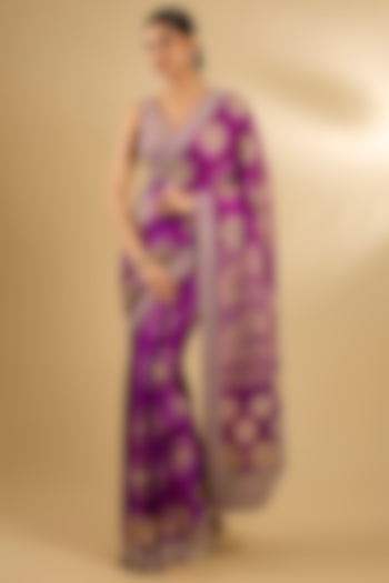 Purple Gajji Silk Bridal Saree Set by Faabiiana at Pernia's Pop Up Shop