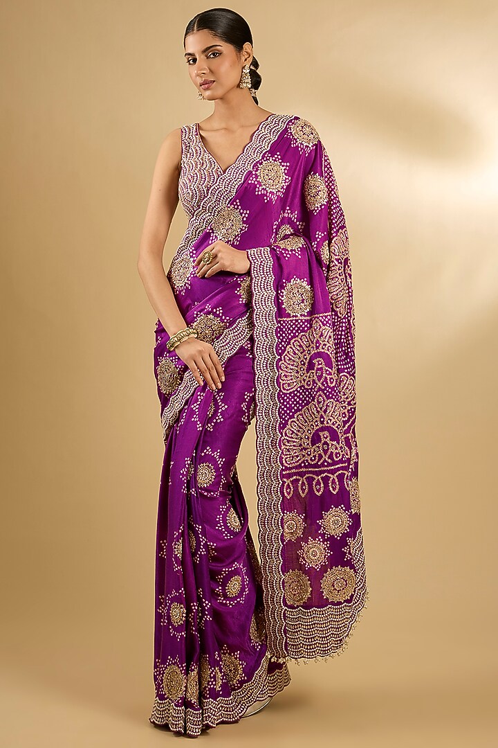 Purple Gajji Silk Bridal Saree Set by Faabiiana at Pernia's Pop Up Shop