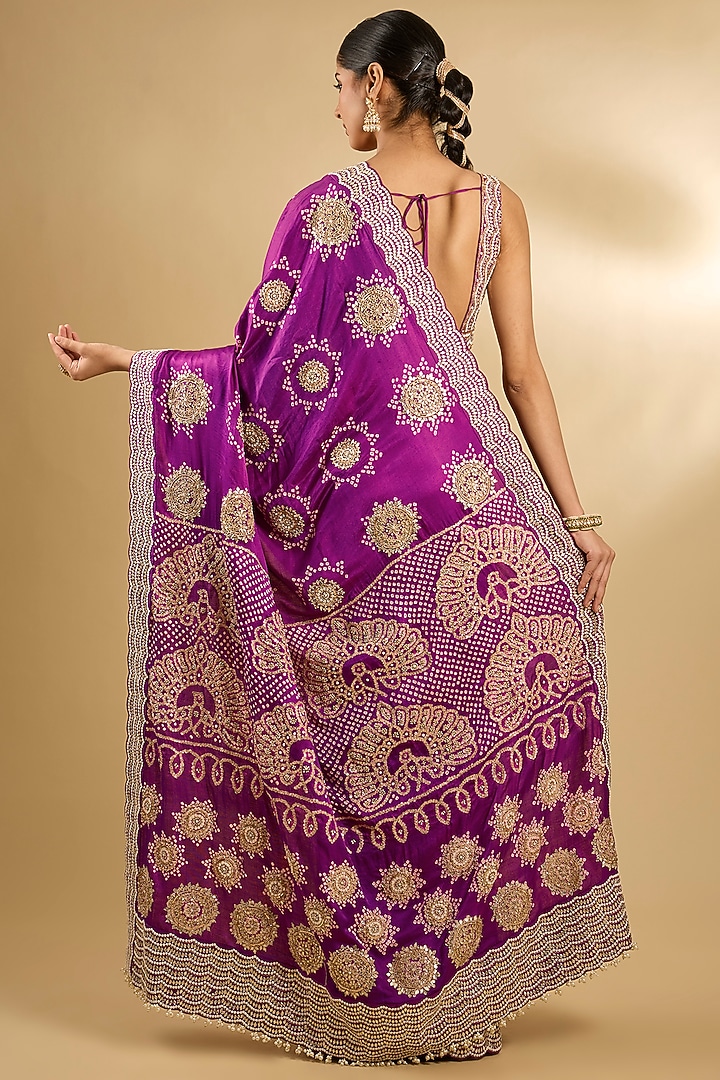 Purple Gajji Silk Bridal Saree Set by Faabiiana at Pernia's Pop Up Shop