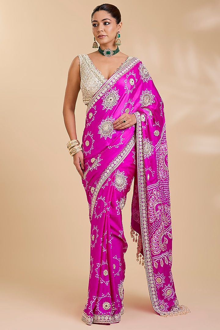 Rani Pink Gajji Silk Bridal Saree Set by Faabiiana at Pernia's Pop Up Shop