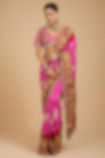 Pink Silk Patola Bridal Saree Set by Faabiiana at Pernia's Pop Up Shop