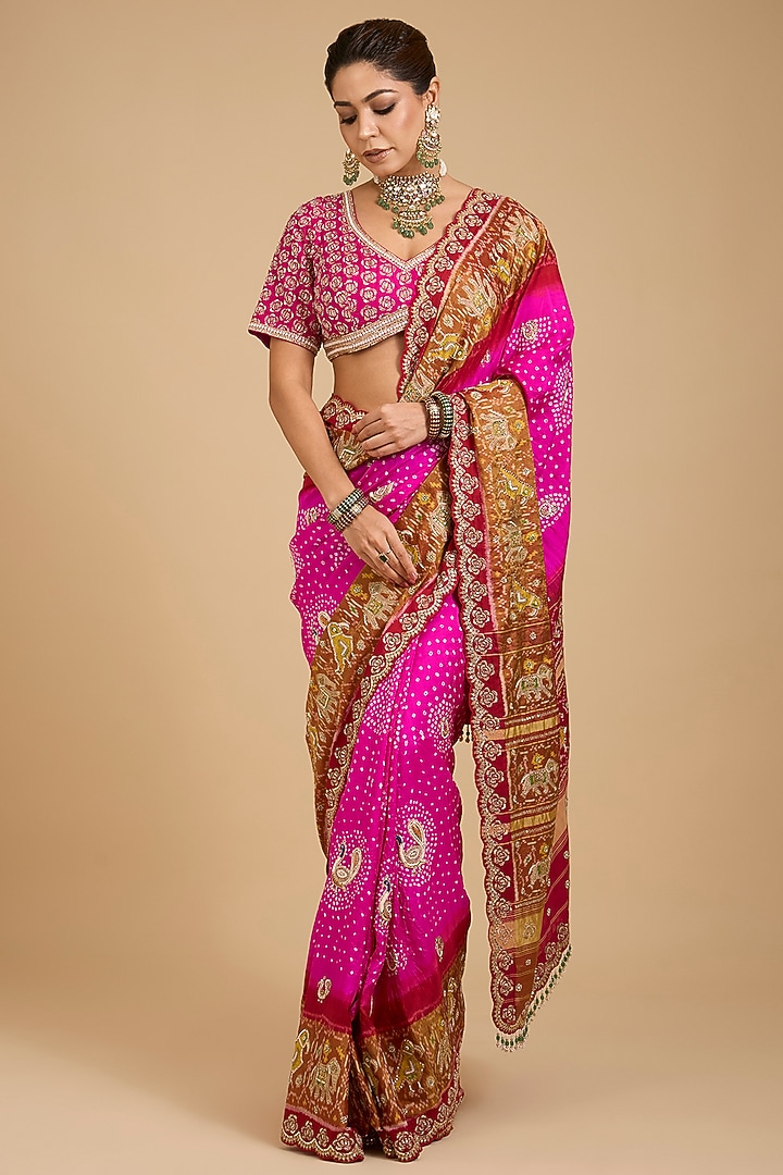 Pink Silk Patola Bridal Saree Set by Faabiiana at Pernia's Pop Up Shop