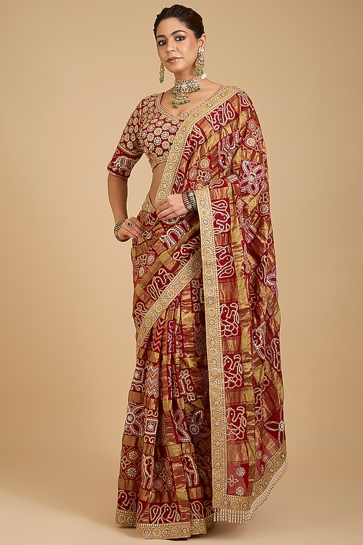 Red Gajji Silk Reception Saree Set by Faabiiana at Pernia's Pop Up Shop