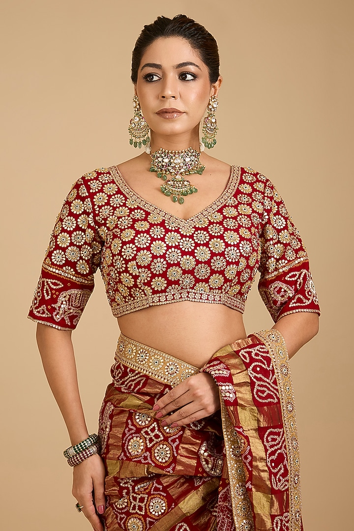 Red Gajji Silk Reception Saree Set by Faabiiana at Pernia's Pop Up Shop