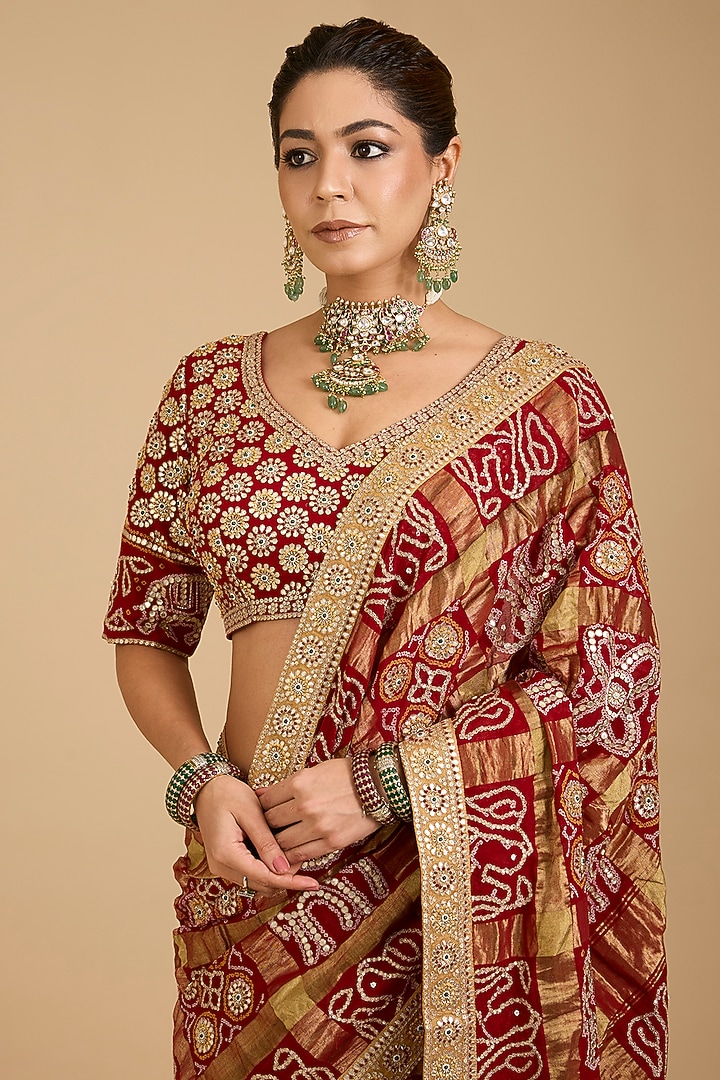 Red Gajji Silk Reception Saree Set by Faabiiana at Pernia's Pop Up Shop