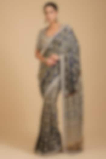 Blue Gajji Silk Bridal Saree Set by Faabiiana at Pernia's Pop Up Shop