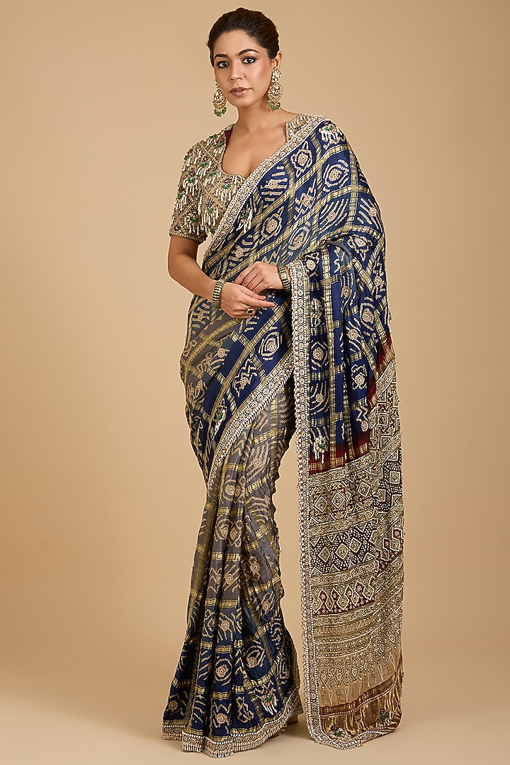 Blue Gajji Silk Bridal Saree Set by Faabiiana at Pernia's Pop Up Shop