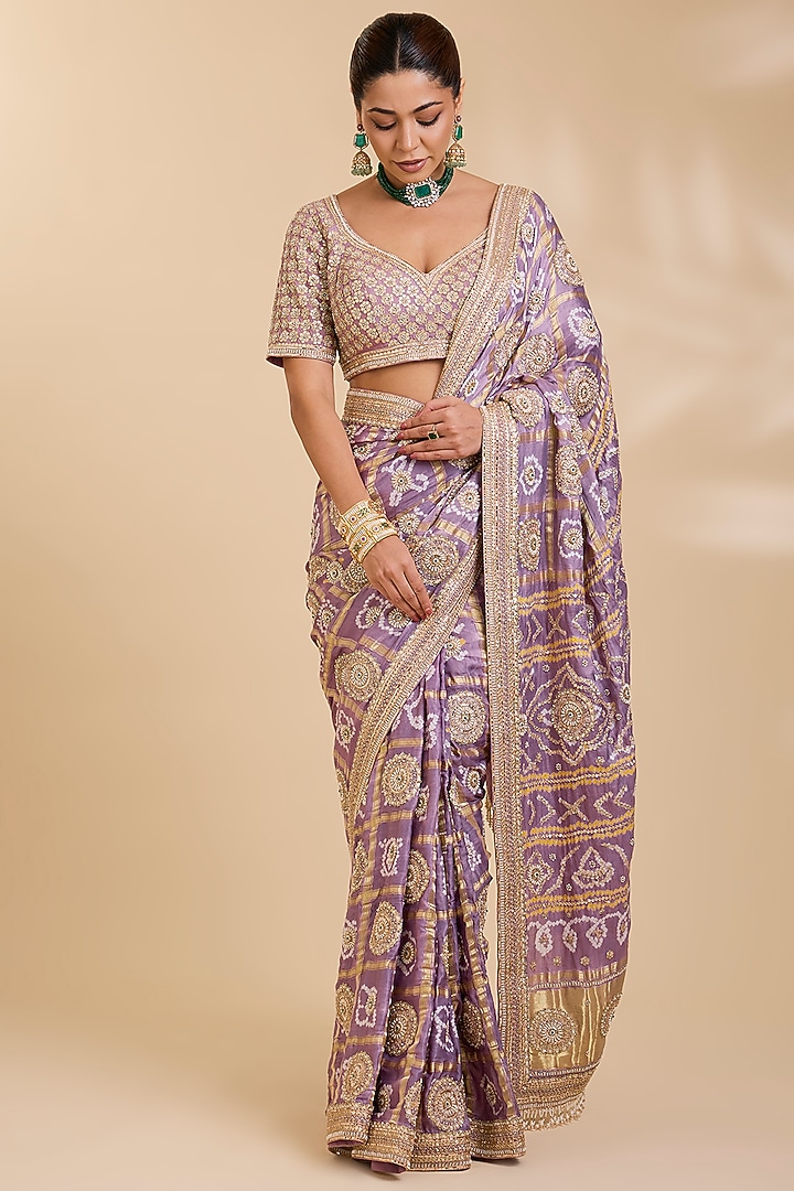Lilac Gajji Silk Bridal Saree Set by Faabiiana at Pernia's Pop Up Shop