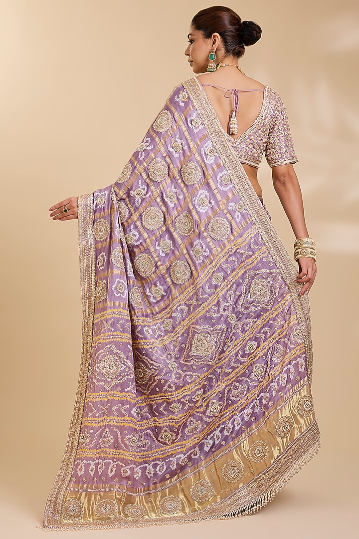 Lilac Gajji Silk Bridal Saree Set by Faabiiana at Pernia's Pop Up Shop
