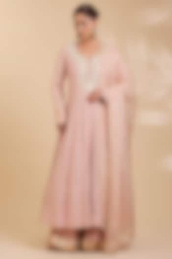Blush Pink Georgette Chikankari Bridal Anarkali Set by Faabiiana at Pernia's Pop Up Shop