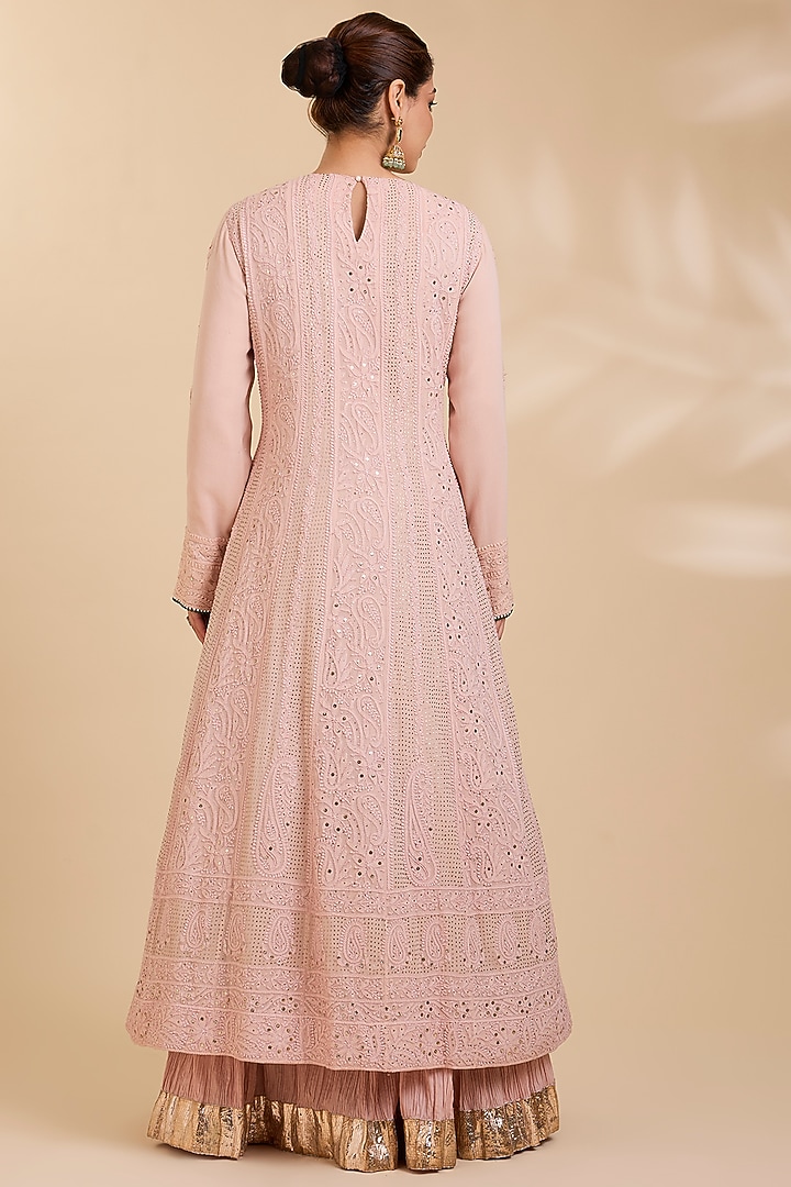Blush Pink Georgette Chikankari Bridal Anarkali Set by Faabiiana at Pernia's Pop Up Shop
