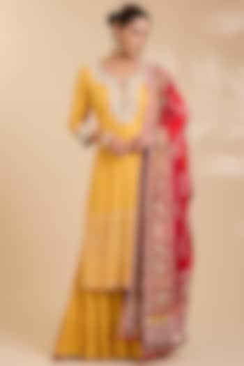 Yellow Georgette Chikankari Kurta Set by Faabiiana at Pernia's Pop Up Shop