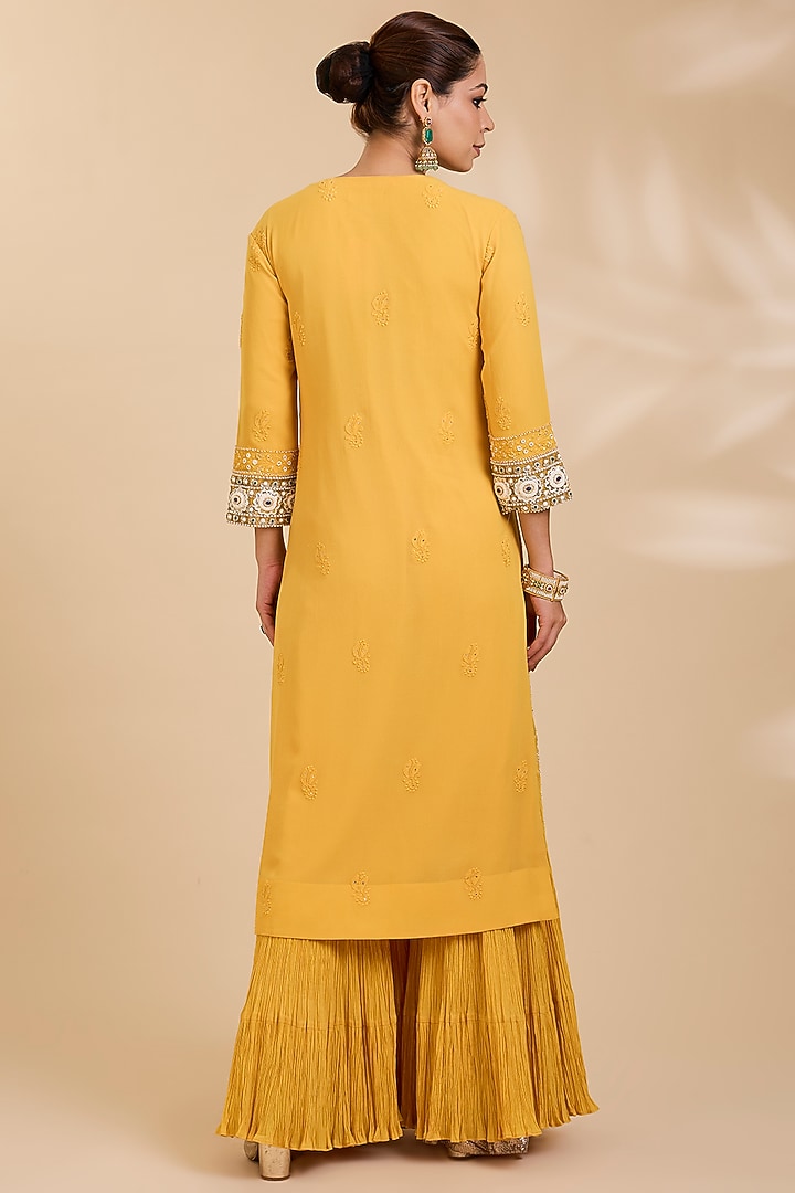 Yellow Georgette Chikankari Kurta Set by Faabiiana at Pernia's Pop Up Shop