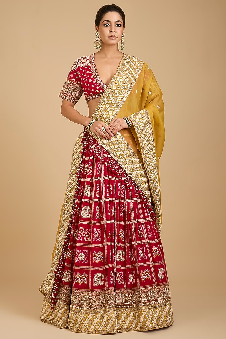 Red Georgette Gharchola Bridal Lehenga Set by Faabiiana at Pernia's Pop Up Shop