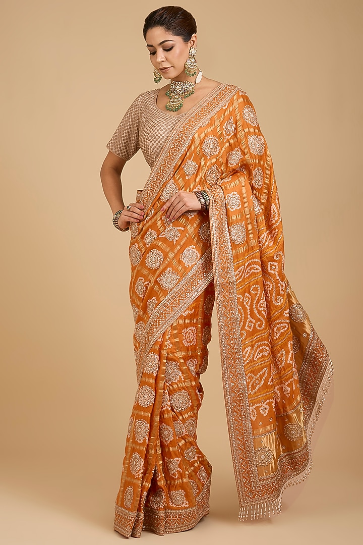 Orange Gajji Silk Bridal Saree Set by Faabiiana at Pernia's Pop Up Shop