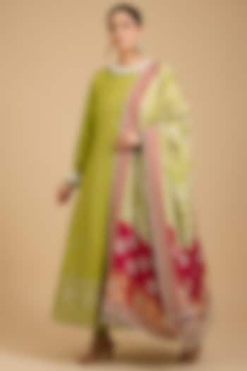 Green Georgette Chikankari Embroidered Bridal Anarkali Set by Faabiiana at Pernia's Pop Up Shop