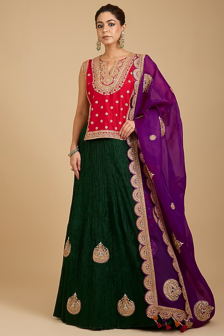 Green Silk Bridal Lehenga Set by Faabiiana at Pernia's Pop Up Shop