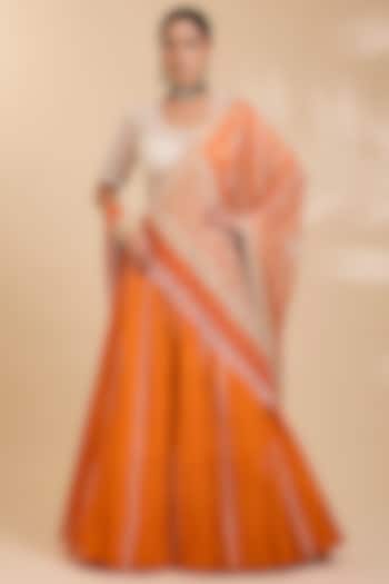 Orange Silk Bridal Lehenga Set by Faabiiana at Pernia's Pop Up Shop