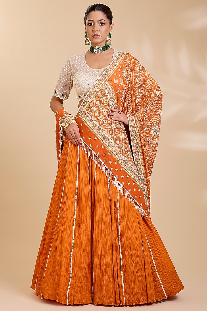 Orange Silk Bridal Lehenga Set by Faabiiana at Pernia's Pop Up Shop