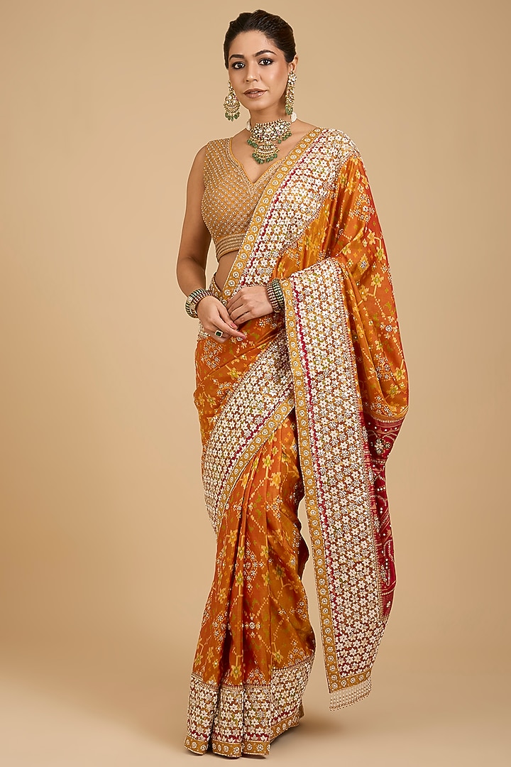 Orange & Red Patola Bridal Saree Set by Faabiiana at Pernia's Pop Up Shop