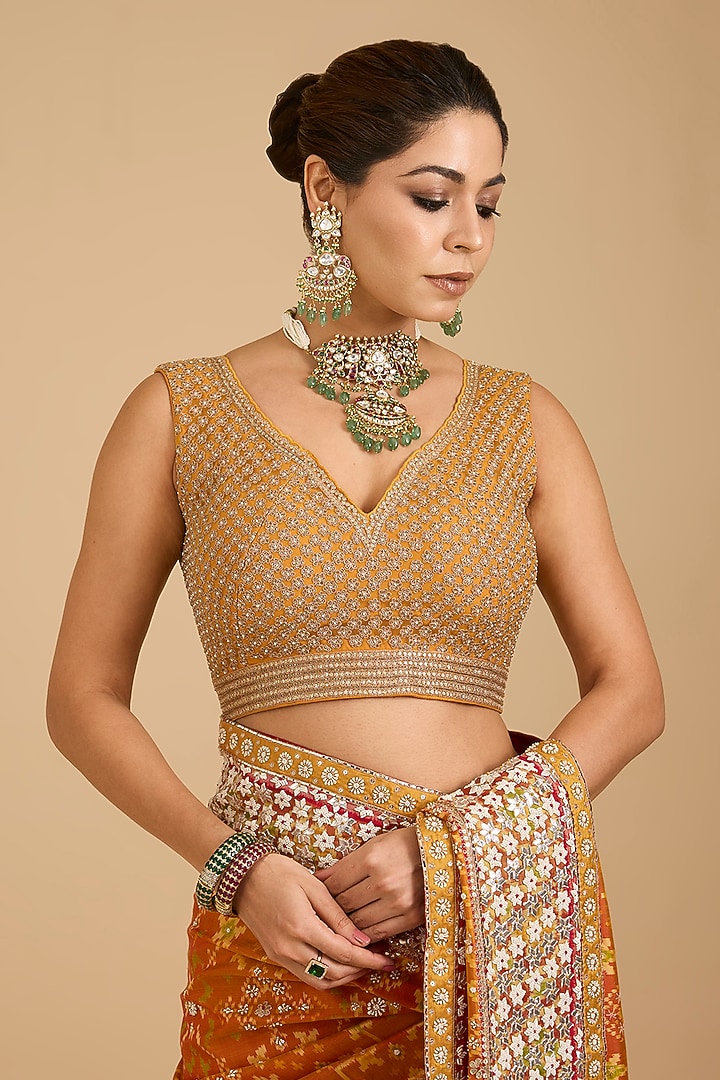 Orange & Red Patola Bridal Saree Set by Faabiiana at Pernia's Pop Up Shop