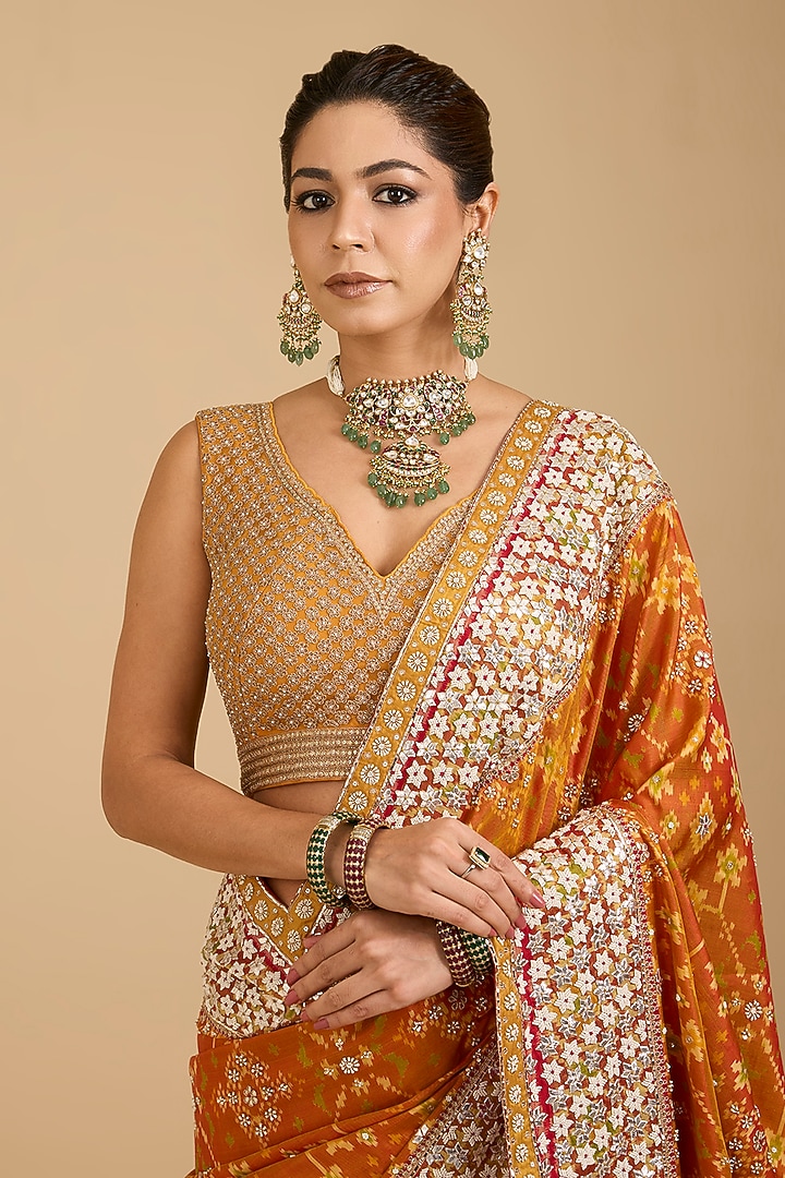 Orange & Red Patola Bridal Saree Set by Faabiiana at Pernia's Pop Up Shop
