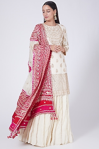Cream Crushed Cotton Sharara Set by Faabiiana