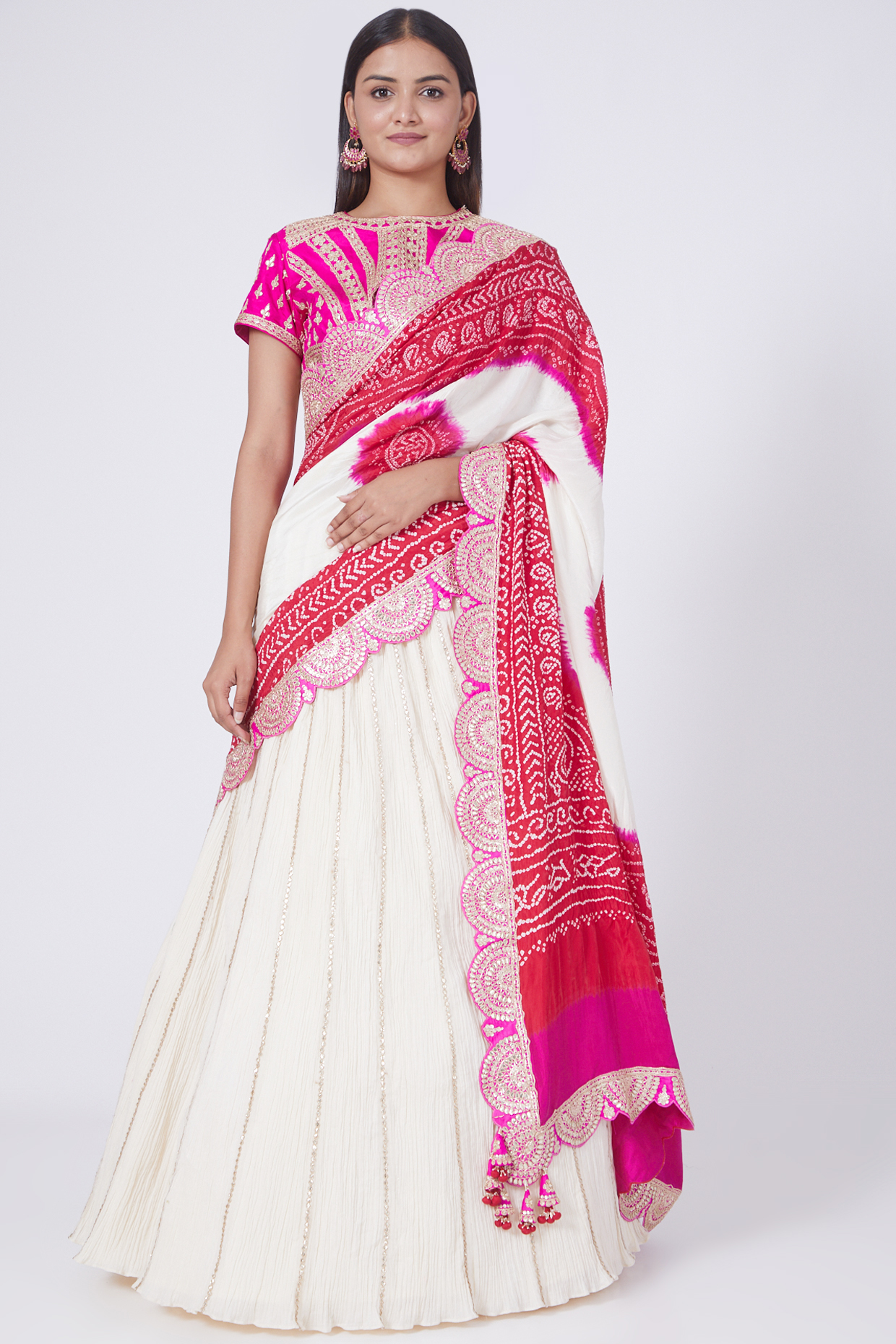 White Lehenga Saree Set by Faabiiana