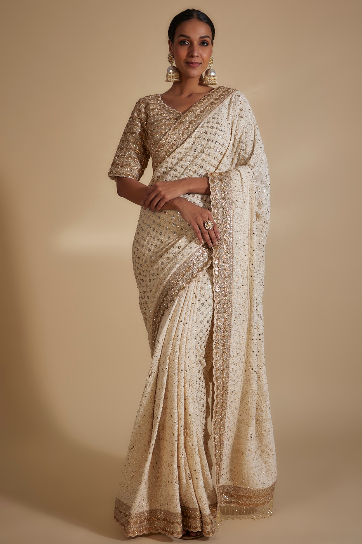 Buy Green Color Hand Embroidered Mukaish Work Lucknowi Chikankari Saree  (Without Blouse - georgette) MC251669 | www.maanacreation.com