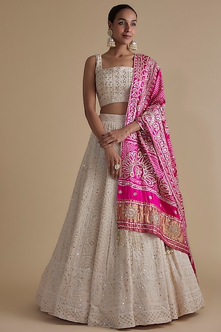 Ivory Chikankari Lehenga Set by Faabiiana