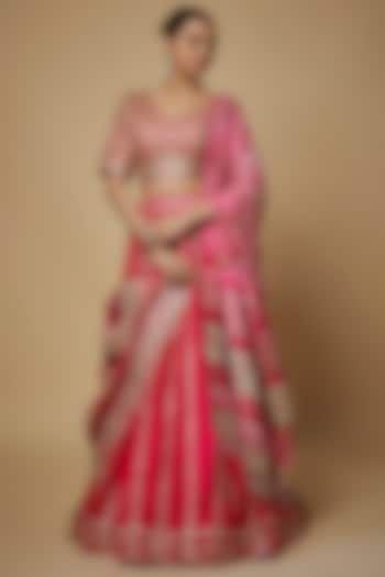 Rani Pink Silk Crushed Bridal Lehenga Set by Faabiiana at Pernia's Pop Up Shop