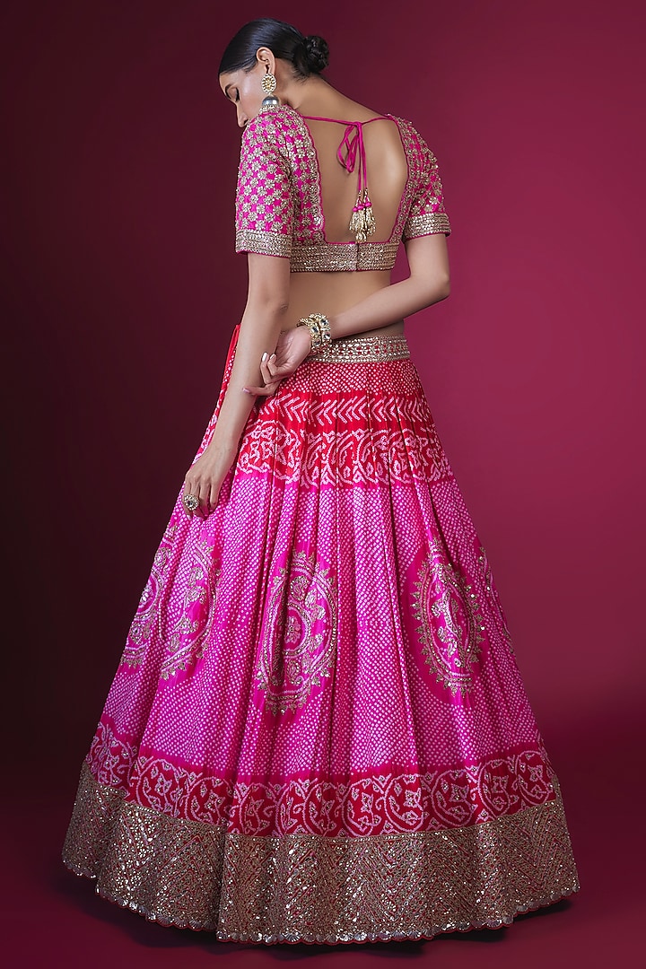 Hot Pink Silk Bandhani Bridal Lehenga Set by Faabiiana at Pernia's Pop Up Shop