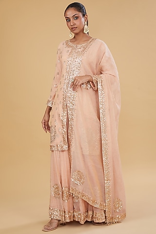 Dull Gold Chanderi Sharara Set by Faabiiana