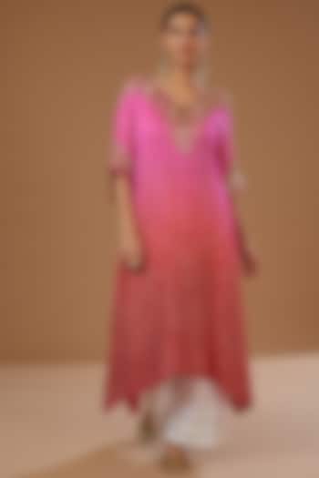 Pink Silk Shaded Kaftan Set by Faabiiana at Pernia's Pop Up Shop