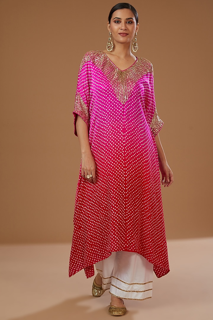 Pink Silk Shaded Kaftan Set by Faabiiana at Pernia's Pop Up Shop