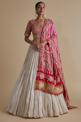 Ivory Silk Lehenga Set by Faabiiana