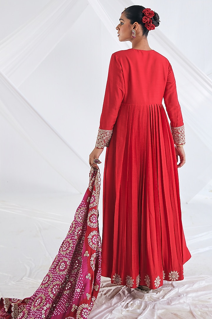 Red Chanderi Cotton Bridal Anarkali Set by Faabiiana at Pernia's Pop Up Shop
