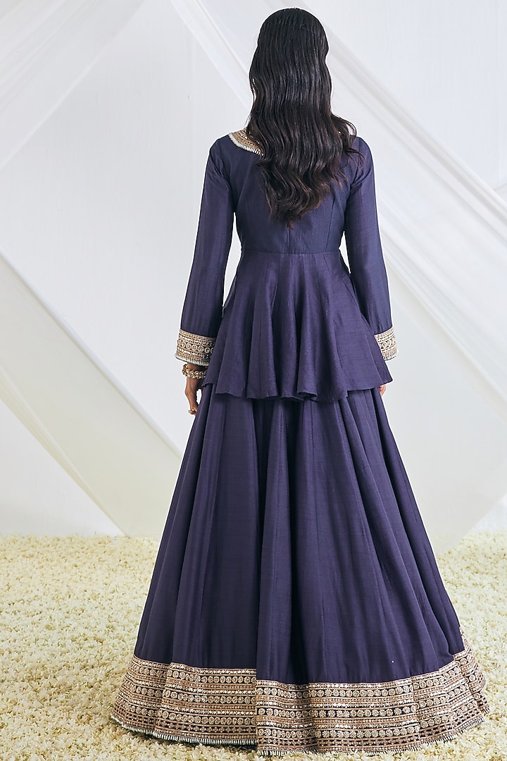 Navy Blue Moonga Silk Bridal Lehenga Set by Faabiiana at Pernia's Pop Up Shop